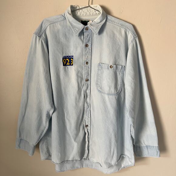 Vintage 90's JAMMIN 92.3 Button Down Chambray Shirt USA Made Size XL - Picture 1 of 12